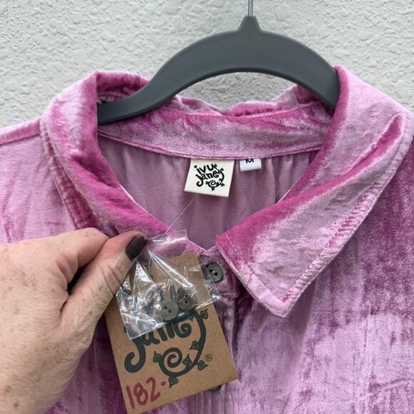 Ivy Jane Pink Crushed Velvet Long Sleeve Button Up Shirt Dress Womens Medium NEW - Picture 2 of 7